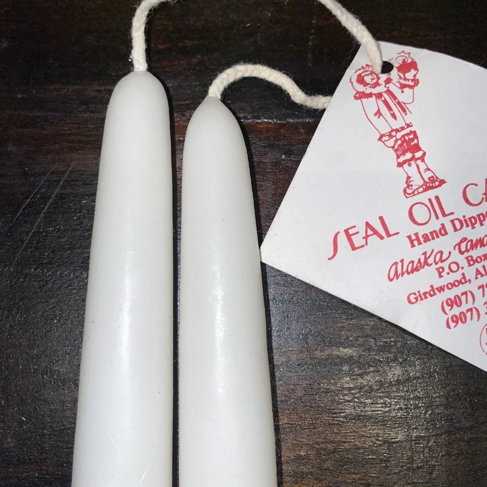 2 White Hand Dipped Seal‎ Oil Tapper Candle Alaska Candle Factory